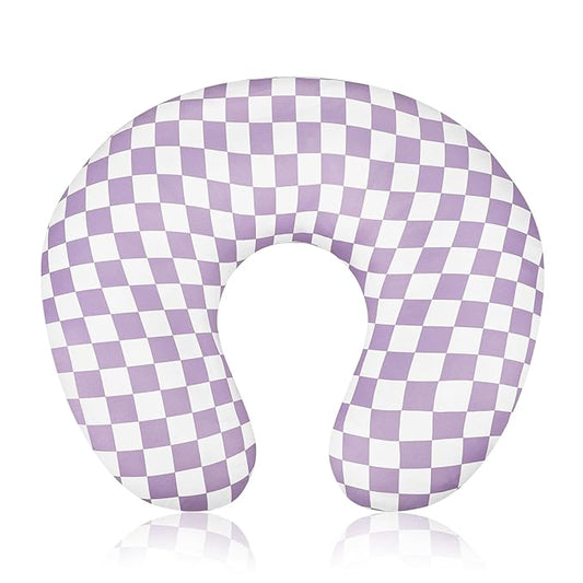 DILIMI Nursing Pillow Cover, Stretchy Removable Case for Breastfeeding Pillows, Ultra Soft Comfortable Slipcover for Baby Girl and Boy, Purple Checkered