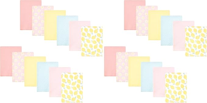 Hudson Baby Unisex Baby Cotton Flannel Burp Cloths Bundle, Lemon Daisy, One Size (Pack of 2)