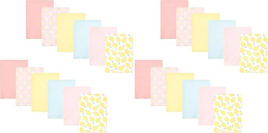 Hudson Baby Unisex Baby Cotton Flannel Burp Cloths Bundle, Lemon Daisy, One Size (Pack of 2)