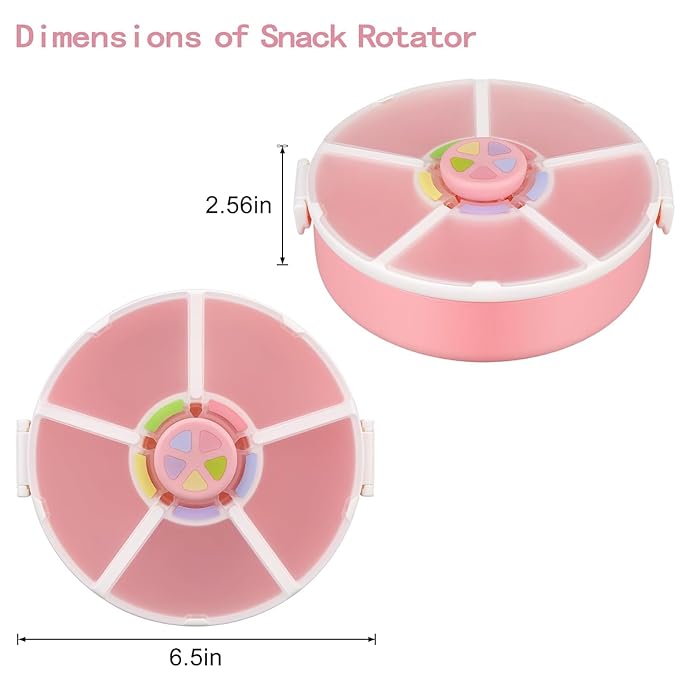 Pawtong Snack Rotator Container Reusable Snack Box with 5 Compartment Dispenser and Lid, Color Matching Opening Lid, BPA and PVC Free, for Home, School, Travel (1 Pack- Pink)