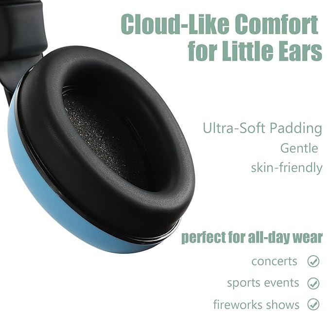 Funbliss Baby Ear Protection Headphones - Safe Noise Cancelling Headphones for Baby and Toddler 3-36 Months,Safe Materials with Storage Bag,Blue