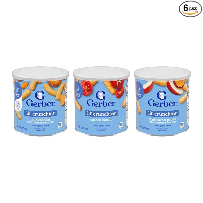 Gerber Lil Crunchies Variety Pack, 2 Garden Tomato, 2 Apple Sweet Potato, 2 Mild Cheddar, 1.48 OZ each (6 CT)