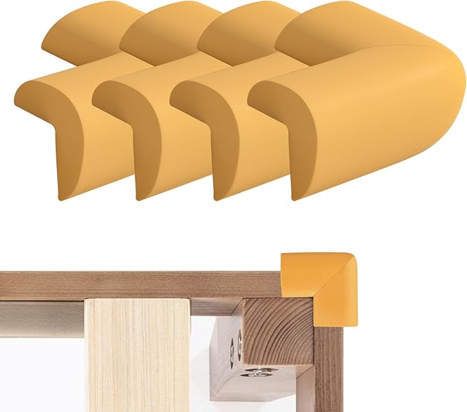Bed Frame Corner Protector Black: 4 Pack Foam Rubber Bumpers for Bed Table Cabinet Corner Safe Impact Absorption for Kids & Seniors (4, Wood Color)