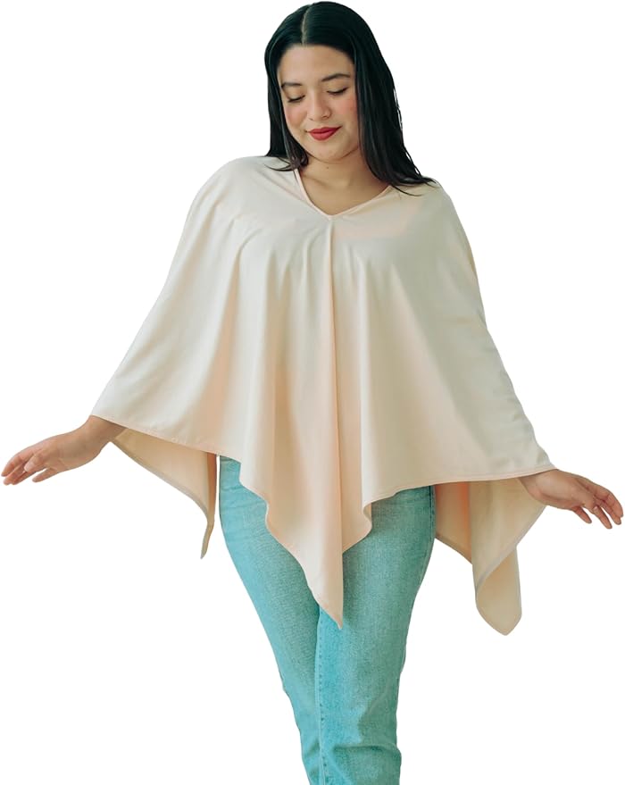 Peruvian Pima Cotton Poncho | 4-in-1 Nursing Cover, Yoga Wrap & Everyday Shawl | Soft, Breathable & Hypoallergenic | Ethically Handcrafted | Peach