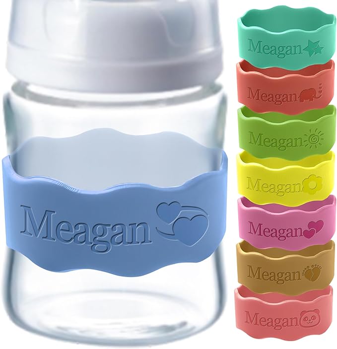 Bottle Labels for Daycare Reusable Custom Breast Milk Waterproof Silicone Cup Label Engraved Name Bands Logo Personalized Gifts-Blue