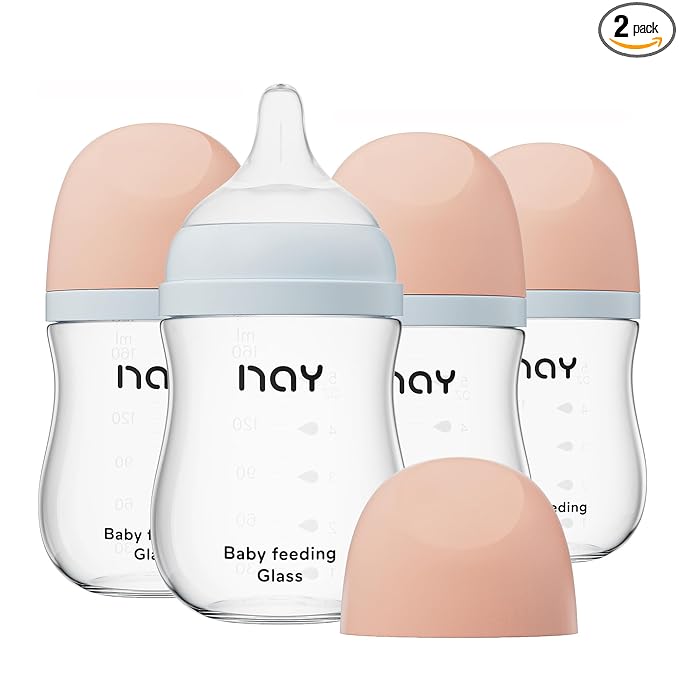 yanyoyo Natural Glass Baby Bottle Wide Neck, Anti-Colic Baby Bottle, Clear, 5.4oz(Pack of 4), Includes 4Pcs Natural Response Nipple(S), 1 Months+
