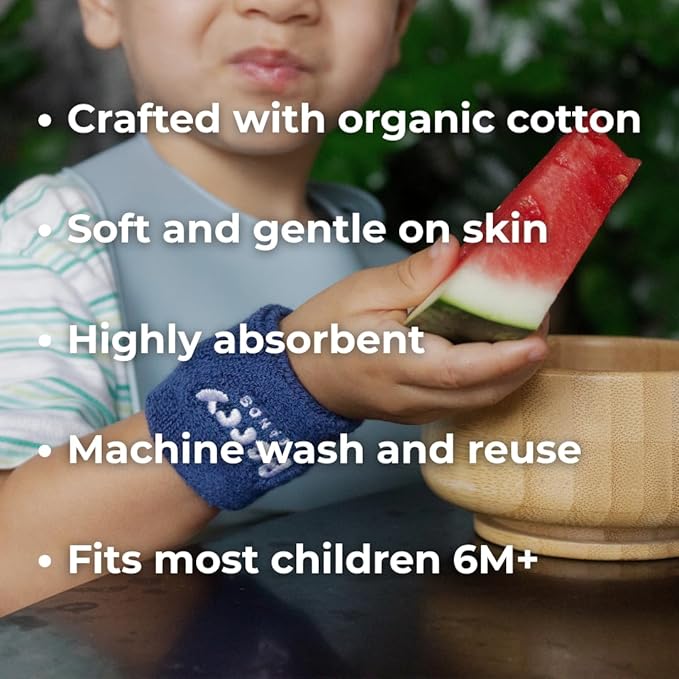 Drip-Stopping Wristbands for Kids (6M+) | Reusable, Organic Cotton, Absorbent Wristbands for Mess-Free Eating | Toddler & Baby Feeding Essentials