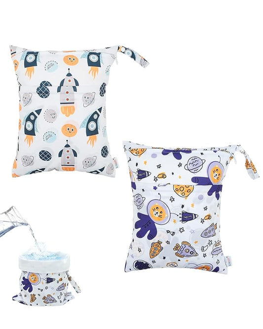 ALVABABY 2pcs Waterproof Wet Dry Bags,Reusable with Two Zippered Pockets,Baby Cloth Diaper,Travel,Beach,Pool,Daycare,Soiled Baby Items,Yoga Gym Bag,Swimsuits or Wet Clothes 2LW03
