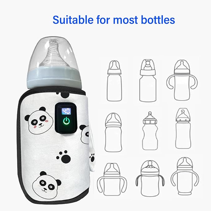 CDQL Portable Bottle Warmer Sleeve, Cute Panda Pattern Design, USB Milk Heat Keeper, Adjustable Milk Warmer with 21 Level Temperature Control, Bottle Warmer for Car, Travel