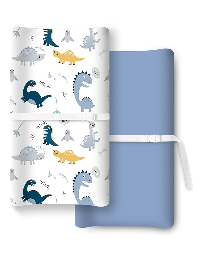Extra Stretchy Changing Pad Cover, Ultra Soft Premium Jersey Knit Changing Pad Sheets, Unisex for Boys Girls, Fits All Standard Changing Tables/Dresser Tops, Dino Blue - 2 Pack