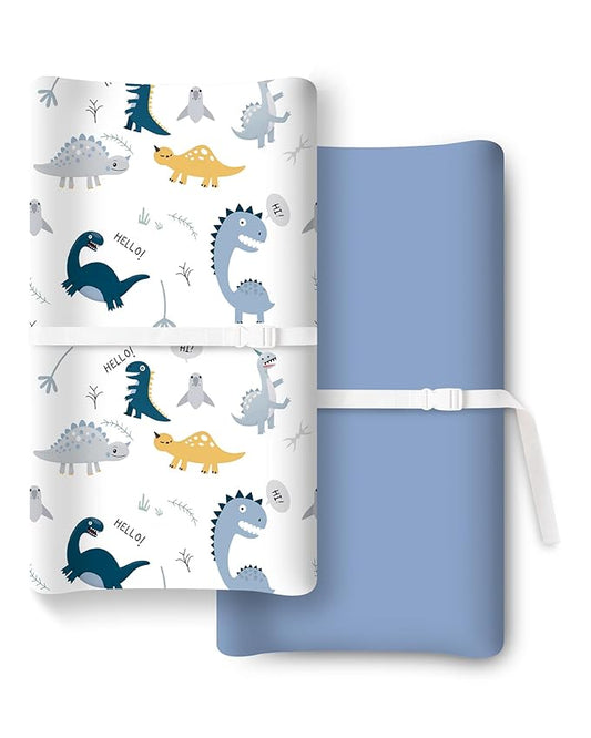 Extra Stretchy Changing Pad Cover, Ultra Soft Premium Jersey Knit Changing Pad Sheets, Unisex for Boys Girls, Fits All Standard Changing Tables/Dresser Tops, Dino Blue - 2 Pack