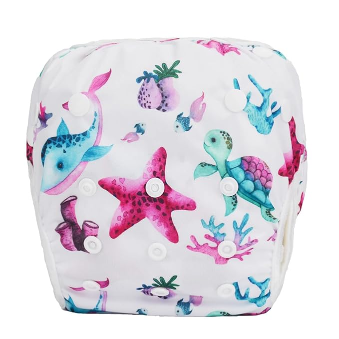 Baby Swim Diaper Nappy Pants Reusable Adjustable Toddler Large (Large, Starfish Turtle)