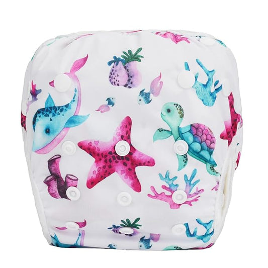 Baby Swim Diaper Nappy Pants Reusable Adjustable Toddler Large (Large, Starfish Turtle)