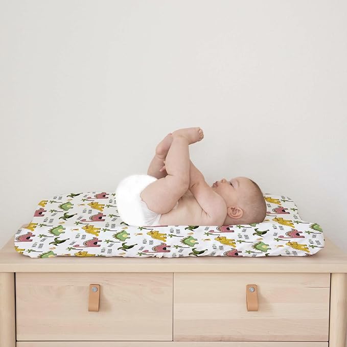 Cute Dinosaurs Changing Pad Cover Cartoon Dinosaurs Tree Eggs Diaper Change Table Pad Cover Sheets for Boys Girls Soft Breathable Stretchy Snug Fitted Diaper Changing Mat Sheets 32''x16''