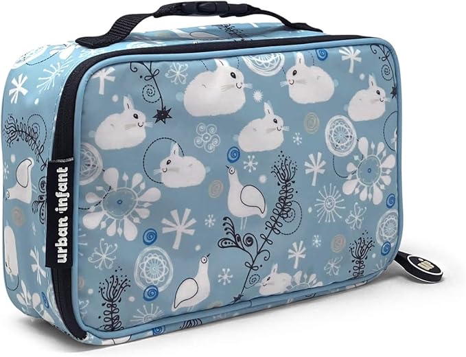 Urban Infant Yummie Kids Lunch Box Insulated Bag - Toddler Boys and Girls – Perfect for Daycare Preschool Travel Snacks – Allergy Alert Cards - Fits Bento Boxes - Bunnies