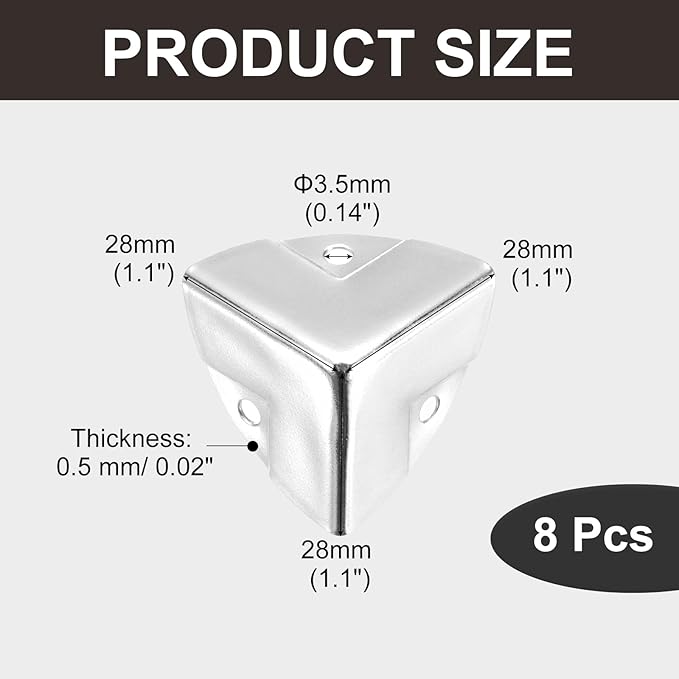 uxcell 8PCS Metal Corner Protector 1.1 x 1.1 x 1.1 Inch Box Edge Guard Protector Zinc Alloy Cabinets Speaker Corners Protector for Furniture Decorative (Imprint Edge, Silver)