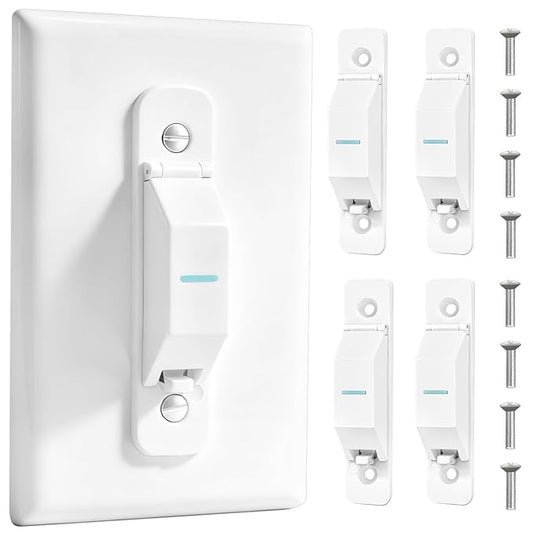 4 Pack Light Switch Cover Guard,Light Switch Lock With Glow In The Dark Effect, Child Proof Wall Switch Cover Keeps Lights or Switches from Being Accidentally Turned ON or OFF （White)
