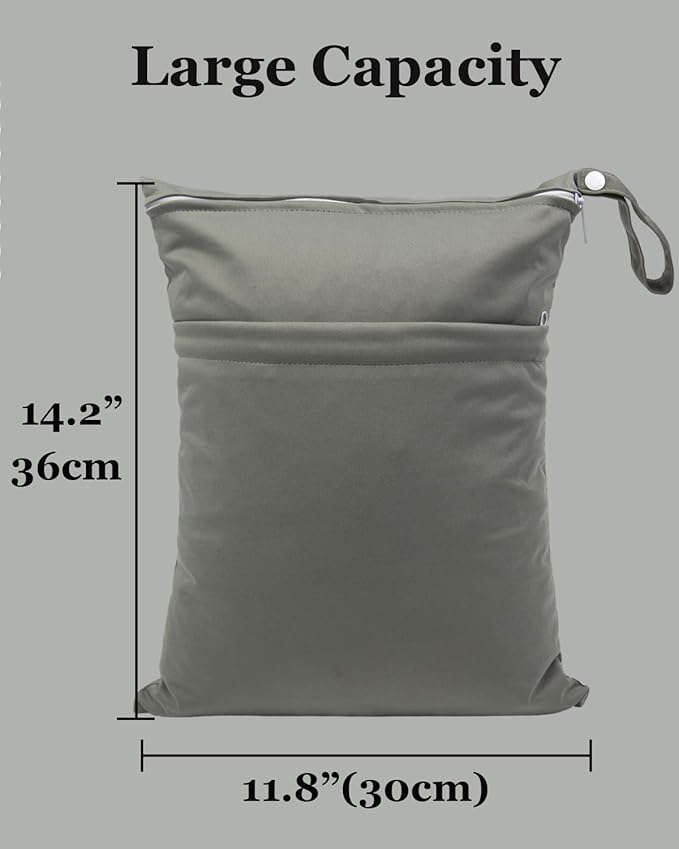 Wet Dry Bag for Baby Cloth Diapers, Waterproof Reusable with Two Zippered Pockets Travel Beach Pool Soiled Baby Items Yoga Gym Bag for Swimsuits or Wet Clothes (black)