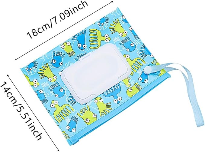 HomeSoGood 4Pcs Wet Wipes Bag Wipes with Easy-Carry Snap-Strap Portable Flip Cover Cosmetic Pouch Tissue Box Accessories(7.09inch)