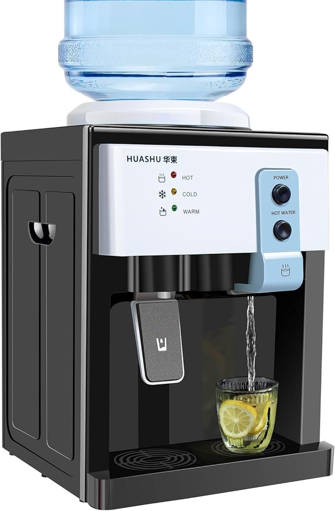 Top Loading Desktop Water Cooler Dispenser, 500W 110V Countertop Hot & Cold Water Coolers Drinking Fountain Portable Water Warmer for Home Bedroom Studio Office Grocery Store