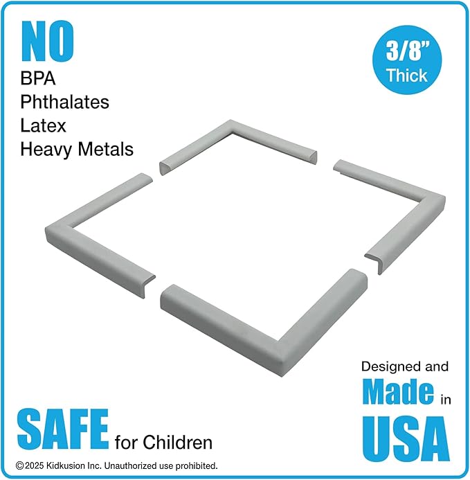 KidKusion Corner and Edge Protector | Easy Fit System | Soft Durable Foam Rubber Padding for Furniture w/Doublesided Tape | Babyproofing Bumper Guards | Large Profile | 20 Ft. | Soft Gray