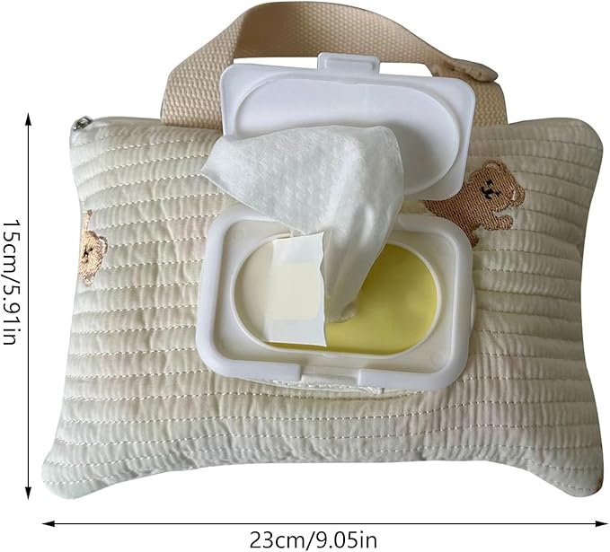 Portable Baby Wipe Bag Strollers Tissue Bag with Lanyard, Reusable Cotton Tissue Holder Case for Stroller and Car
