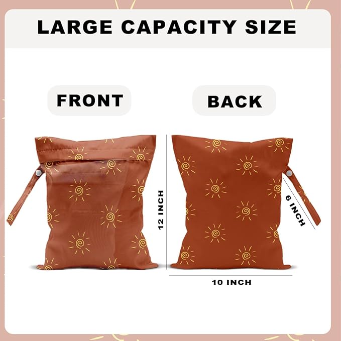 2 PCS Travel Laundry Bags 12x10 Inch, Waterproof Reusable Wet Bag with Two Zippered Pockets & Handle,Wet Dry Bag for Swimsuit Clothes Beach Pool Gym Stroller Yoga Toiletries Daycare Organizer