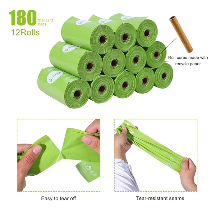 Diaper Bags Disposable for Baby, 12 Refill Rolls/180 Bags OXO-Biodegradable Waste Bags,Dirty Disposable Diaper Bags,Diaper Trash Bags,Green