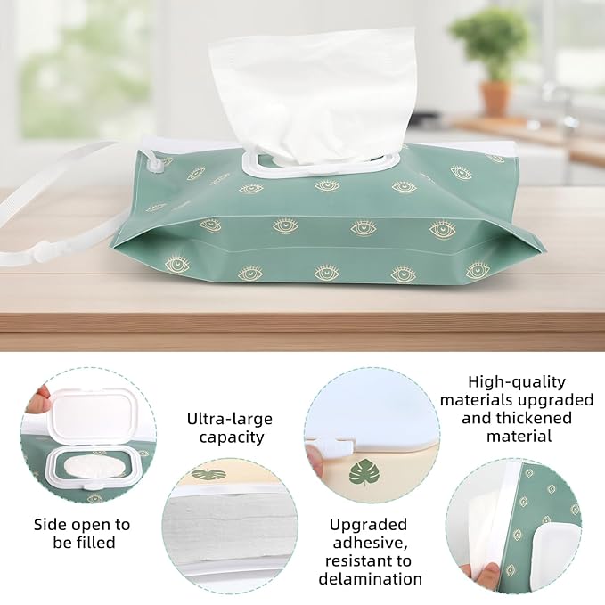 4 Pack Baby Wipe Dispenser, Reusable Portable Wipe Holder, Refillable Wet Wipes Container, Waterproof & Dustproof Wipe Case for Diaper, Travel, Outdoor Outing & Camping