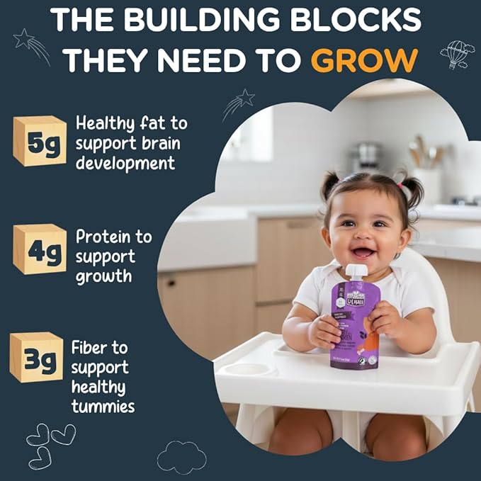 Li'l Hala Chicken Baby Food Meat Pouch | Indian Curry (12 ct) | 6+ Months Savory Baby Food Pouches with Protein and Organic Veggies, Toddler Snacks with Iron & Fiber | Stage 2 Meat Puree