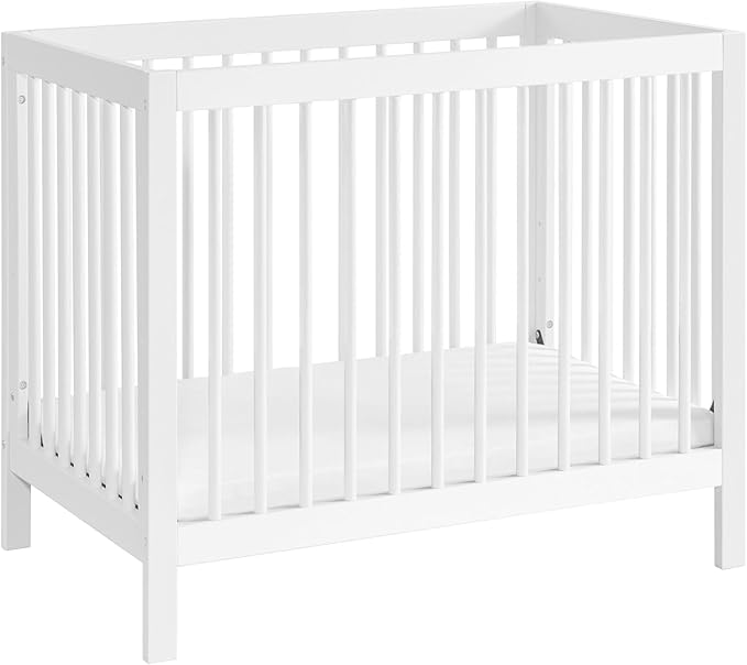 Oxford Baby 2 PC Nursery Set Essentials Island Mini 4-in-1 Convertible Baby Crib with Round Spindles, White Essentials Mini Crib to Toddler Bed Guard Rail Conversion Kit, White