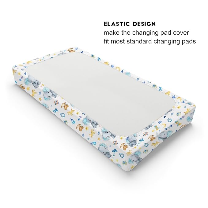 Cute Elephant Changing Pad Covers Cartoon Elephant Diaper Changing Pad Table Sheets Cover for Boy Girl Blue Elephant Soft Breathable Stretch Nursery Baby Changing Pad Mats Covers 32''x16''