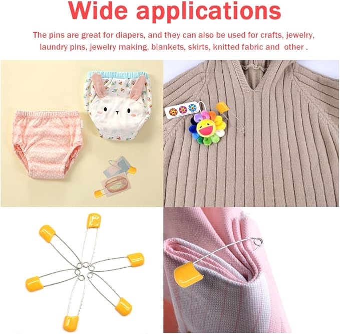 50 PCS Safety Pin 54mm/2.2in Baby Diaper Pins for Cloth Plastic Head Baby Pins for Diapers Stainless Steel Cloth Pins with Locking Closures Nappy Pin for Crafts（DT/Orange）