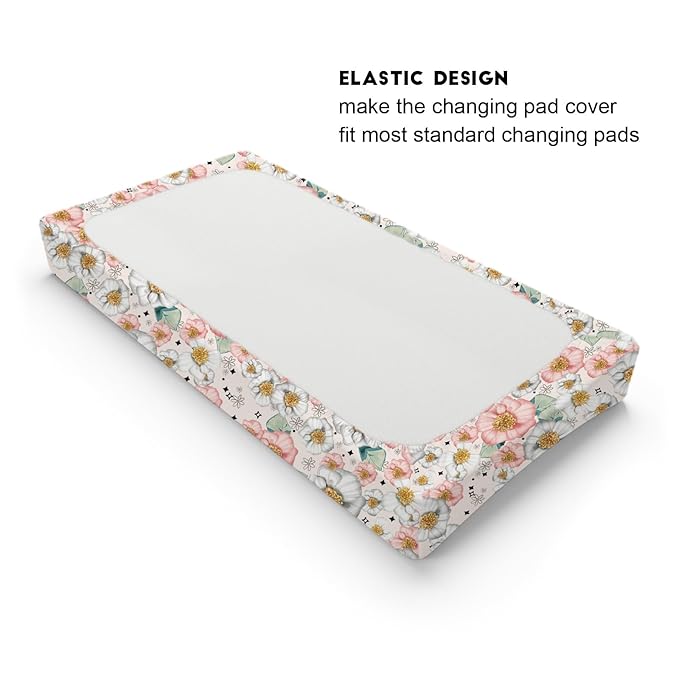Boho Floral Diaper Changing Pad Covers for Baby Boys or Girls 32''x16'' Colorful Flowers Nature Wild Plants Unisex Fitted Change Table Sheets Mats Comfort Soft Breathable Cradle & Bassinet Bed Sheets