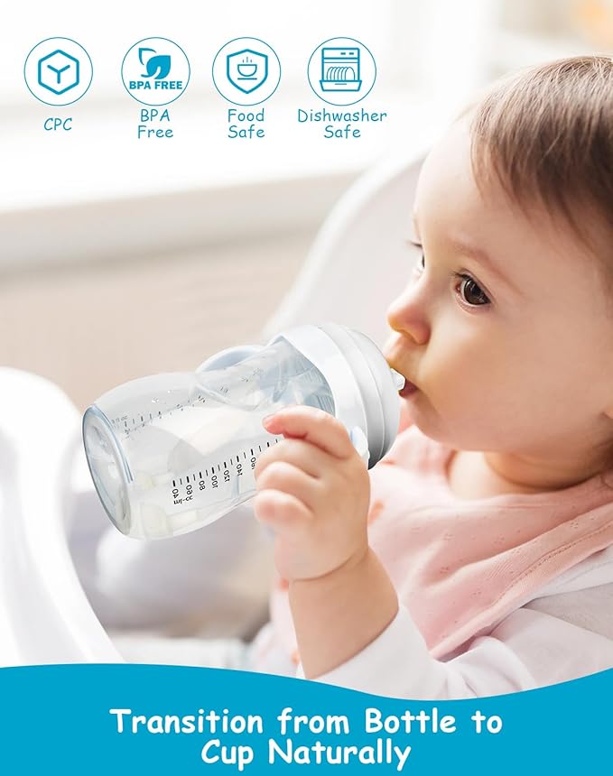 Straw Cup Conversion Kit for Philips Avent Natural Baby Bottles,Weighted Straw Sippy Cup Transition Kit with Soft Nipple and Handles for Toddler, 4-Pack， 8M+