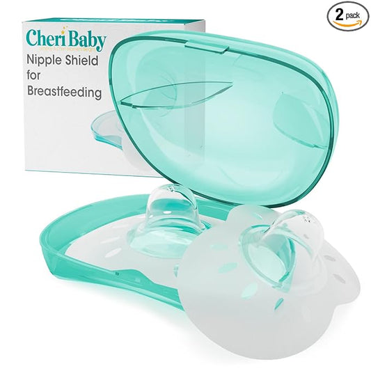 CheriBaby Nipple Shield, Contact Nipple Shield for Breastfeeding with Difficulty Sucking or Flat or Inverted Nipples, 1 Pair with Carrying Case, 100% Food Grade Silicone, BPA/BPS Free, 24mm