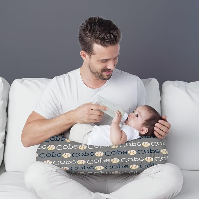 Baby Nursing Pillow Cover - Personalized Name Baseball Theme Breastfeeding U-Shaped for Bottle Feeding, Ultra Soft Comfortable Breastfeeding Pillow Cover for Infant Baby Boys and Girls