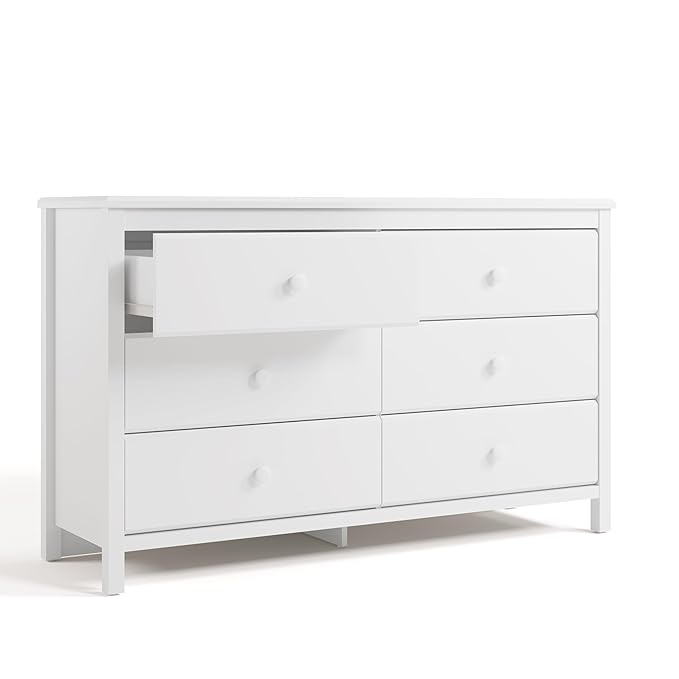Storkcraft Alpine 6-Drawer Dresser (White) – GREENGUARD Gold Certified, White Dresser for Bedroom, Kids & Nursery Storage Drawers, Safety Interlocking Drawers, Pre-Installed Tracks, Kids Bedroom