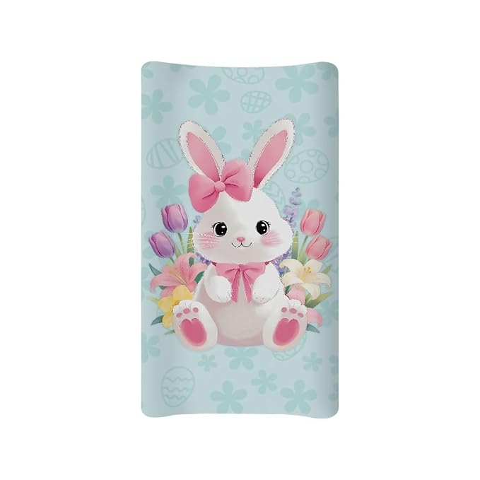 Easter Decor Changing Table Pad Cover Rabbit Diaper Changing Pad Cover Soft Breathbale Diaper Pad Cover Portable 32''*16'' Nursery Decor