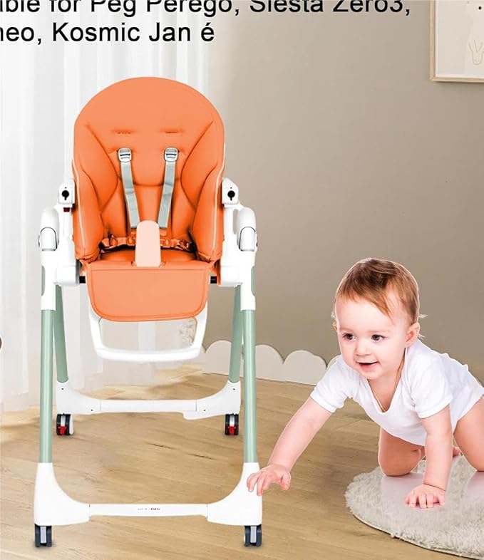 Baby High Chair Cover Replacement | PU Leather Dining Chair Cover with Soft Cushion Seat, Easy to Install High Chair Covers for Baby and Toddler, High Chair Cover Replacement (Orange)