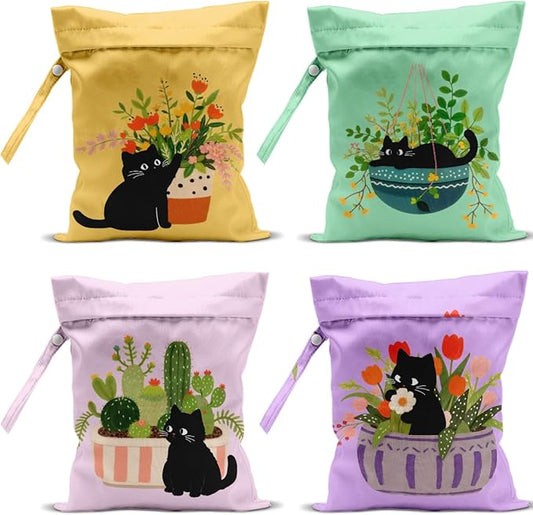 4 Pack Cute Wet Bag Waterproof Washable Reusable Wet Dry Bag for Swimsuit Clothes Cloth Diaper Travel Beach Pool Yoga Gym Party Camping Toiletries Travel Beach Essentials,Bow Checkered Duck Gifts