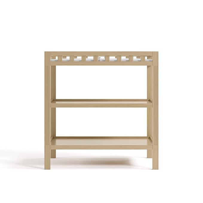 Storkcraft Morningside Changing Table (Driftwood) – GREENGUARD Gold Certified Baby Changing Table, Includes Waterproof Diaper Changing Pad, Easy 30-Minute Assembly, 2 Open Shelves for Storage
