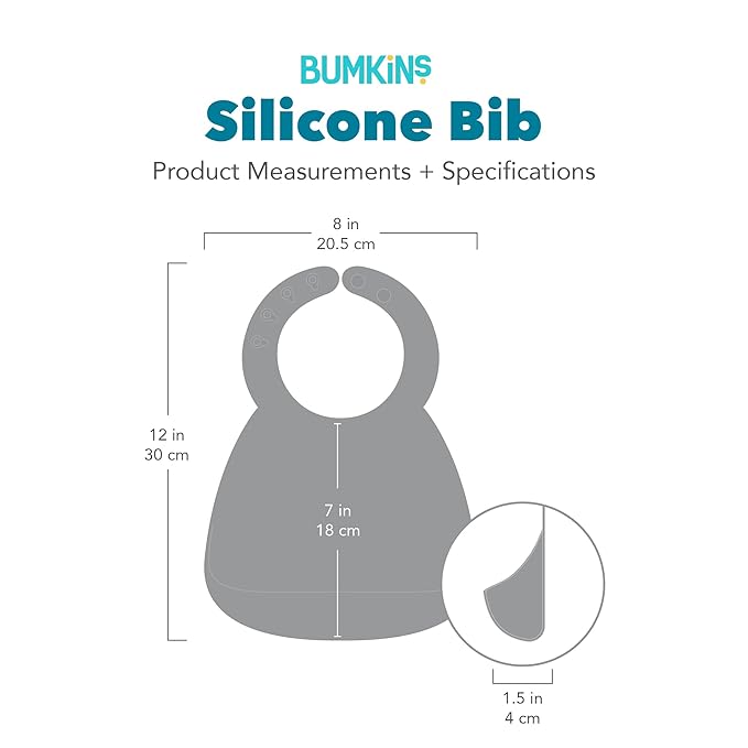 Bumkins Bibs, Silicone Pocket for Babies, Baby Bib for Girl or Boy, for 6-24 Months Up to Toddler, Essential Must Have for Eating, Feeding, Baby Led Weaning Supplies, Mess Saving, Rainbows Purple