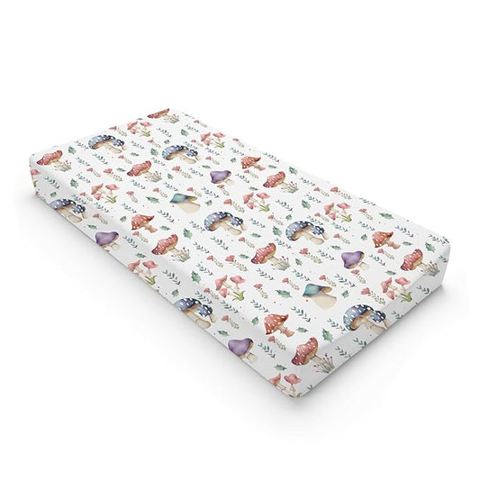 Watercolor Mushroom Forest Changing Pad Covers Colorful Mushroom Floral Leaves Baby Diaper Change Table Sheets for Boy Girl Fantasy Soft Breathable Stretch Changing Pad Table Mats 32''x16''