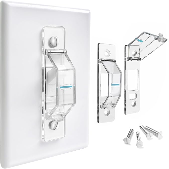 2 Pack Light Switch Cover Guard,Wall Light Switch Lock With Glow In The Dark Effect, Child Proof Wall Switch Cover Keeps Lights or Switches from Being Accidentally Turned ON or OFF （Clear)