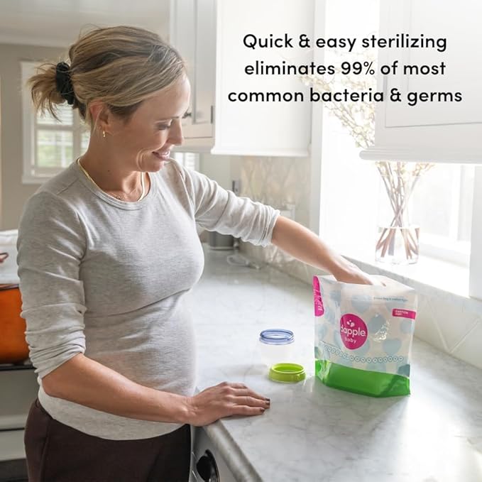 Dapple Baby Microwave Sterilizer Bags, Reusable, 20 Uses Per Bag, Great for Breast Pump Parts & Bottles, 8 Count (Pack of 2)