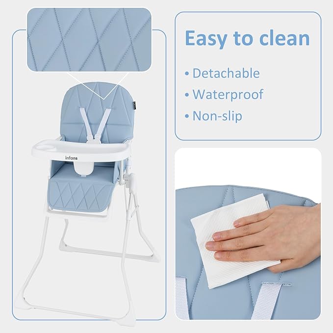 INFANS Baby High Chair, Quick Folding Portable Highchair for Babies and Toddlers with Adjustable Footrest Removable Dishwasher Tray PU Seat, Compact Highchairs for Baby Age 6-36 Months