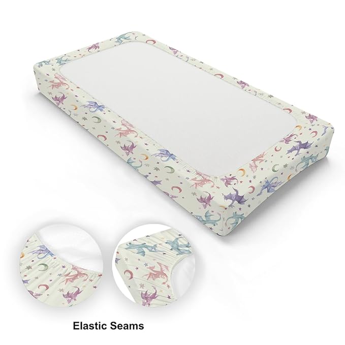 Watercolor Colorful Dragon Moon Stars Baby Changing Pad Cover,Unisex Dragon Nursery Diaper Changing Table Pad Mat Sheet for Boys Girls-16x32