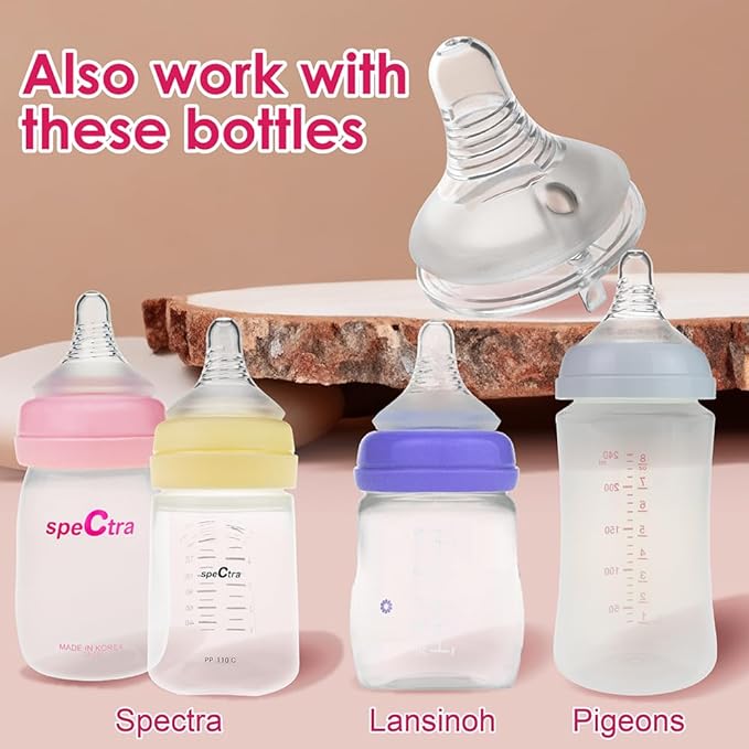 Nenesupply 4pc NaturalFit Baby Bottle Nipples. Level 4 Flow 4 Size L Nipple for 6 Month+ Babies. Wide Neck with Anti Colic Vented Valve Work with Nenesupply Bottles and Lansinoh Spectra Bottles