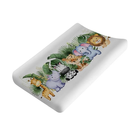 Changing Pad Covers Jungle Safari Animals Tropical Leaves Flowers Unisex Diaper Change Table Sheets for Boys Girls Ultra Soft Breathable Stretchy Snug Fitted Baby Diaper Changing Cover 32''x16''